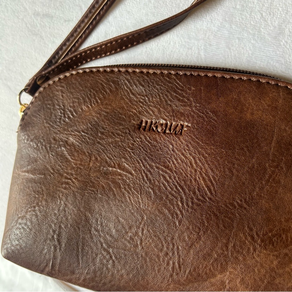 HKCLUF Brown Coffee Leather Wristlet/ Travel Bag